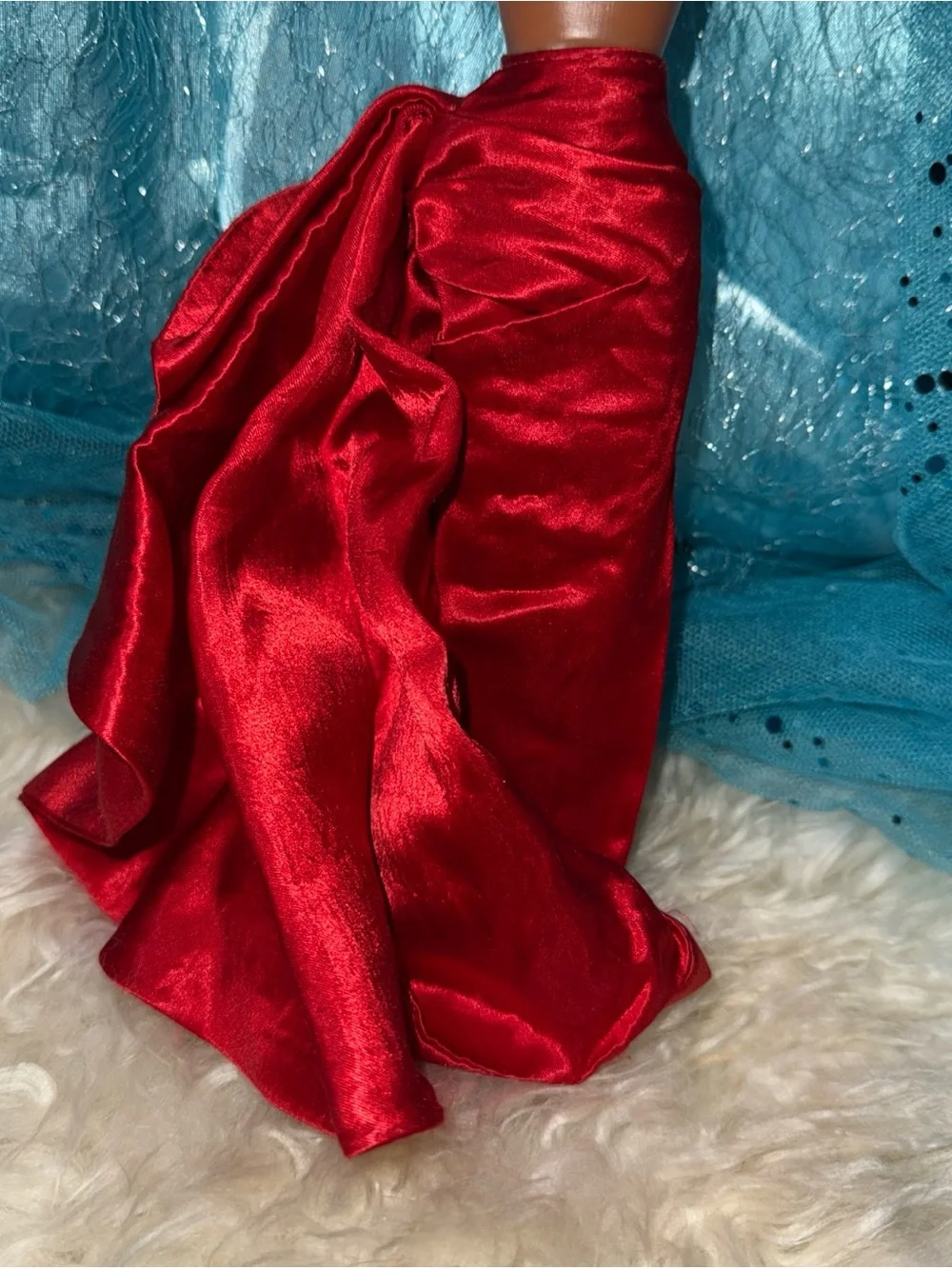 Barbie Mattel red satin holiday skirt wrap with bust